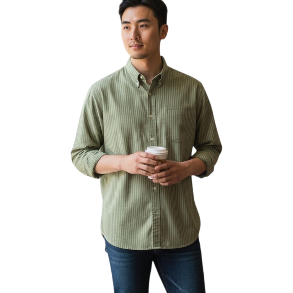 J. Crew Men's Button Down Shirt Size XL In Olive 100% Cotton Stripes